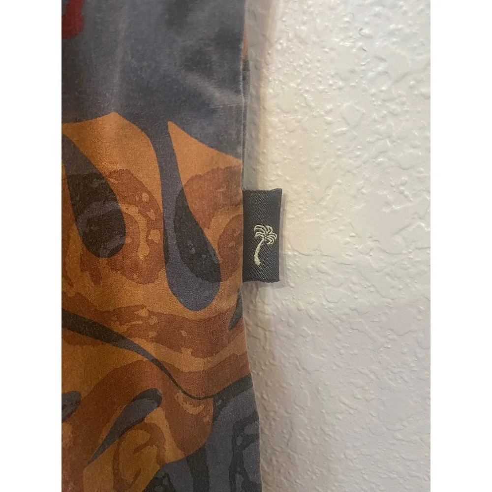 Go Barefoot Hawaiian Shirt Mens L Blue Orange‎ Tropical Monstera Made in USA